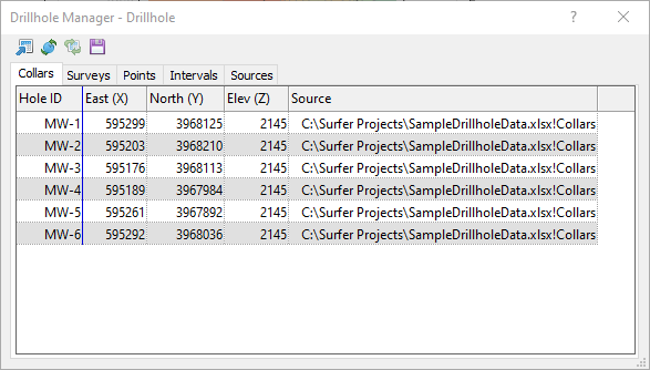 Drillhole managed view data example